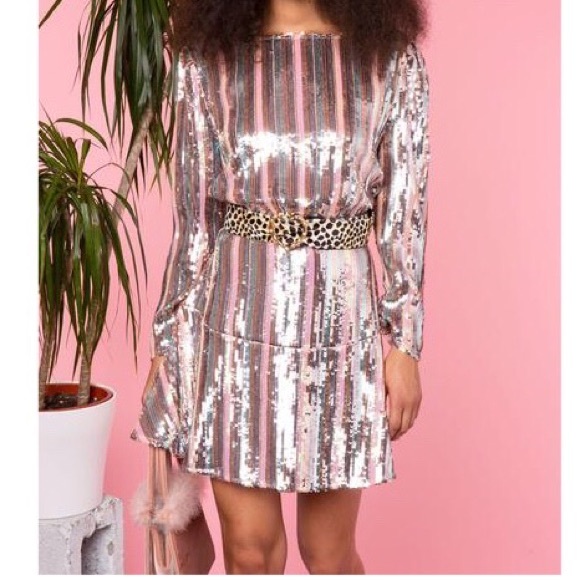 RIXO KYLA SEQUIN STRIPE Long Sleeve Mini Dress Sz L - Picture 5 of 10